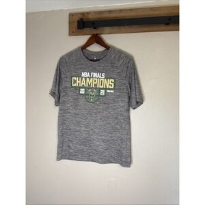 Milwaukee Bucks Team‎ Champions T Shirt Crew Neck Gray Fanatics NBA Men Large